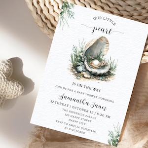 Little Pearl Under The Sea Baby Shower Invitation, Ocean Baby Shower, Editable, Printable, Instant Download.