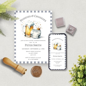 Huggies & Chuggies Baby Shower Printable Invitation Evite Template Bundle, Dad Shower Diaper Party, Digital Download.