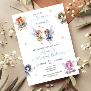 Enchanting Fairy Birthday Invite, Fairy Theme 8th Birthday Invitation Template. Editable, Printable, Digital Download.