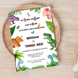 Three Rex Birthday Invitation , Dinosaur birthday invitation, Three rex birthday, 3rd birthday Editable Printable Template Instant download
