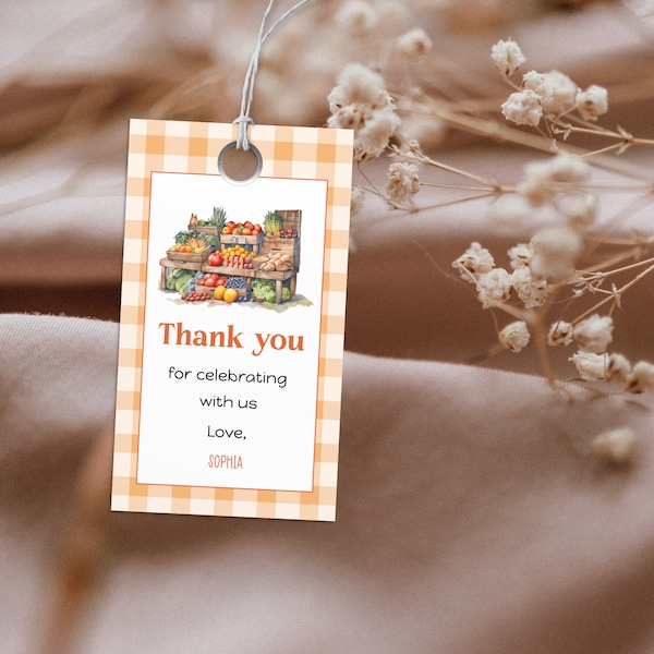 Farmer Market Favor Tags, Gingham Thank You Tags, Country market Birthday Party, Editable, Printable, Digital Download.