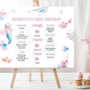 Pastel Whimsical Mermaid First Birthday Milestone Poster, Under the sea 1st Birthday Milestone Sign. Editable, Printable, Digital Downloads