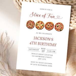 Pizza Party Birthday Invitation, Pizza Birthday Invitation Template, Italian 4th Birthday Invitation, Editable, Printable Instant Download.