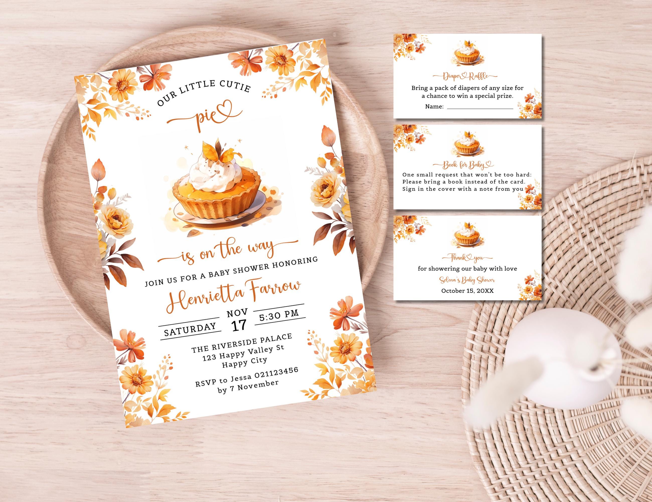 Cutie Pie Baby Shower Invitation , Pumpkin Pie Baby shower invite, Fall Baby Shower Editable Printable, Instant download