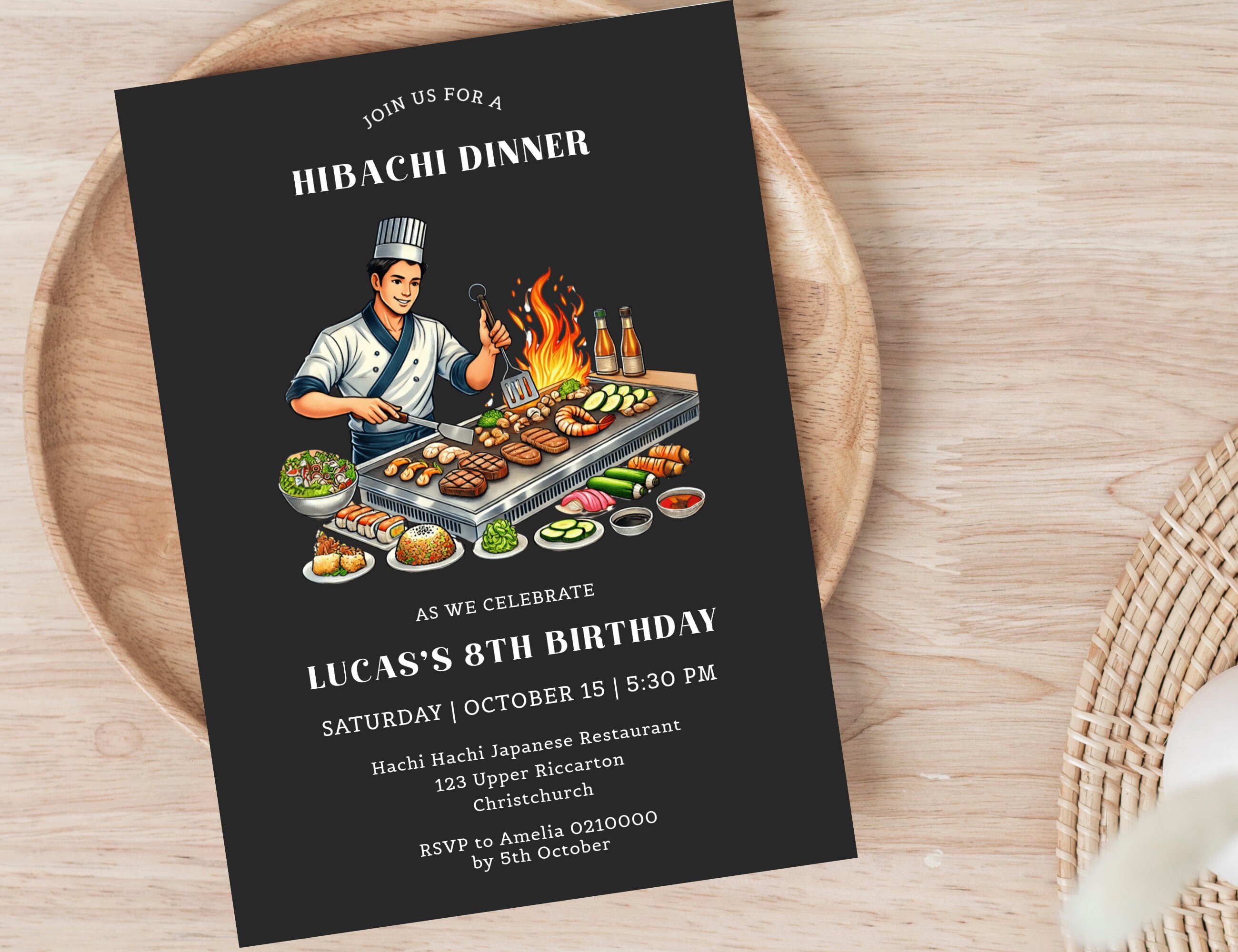 Hibachi Birthday Invitations Template, Hibachi BBQ Grilled 5th Birthday ...