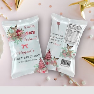 Editable Reindeer Winter Onederland Birthday Chip Snack Wrapper, Winter Wonderland Snack Wrapper Template. Printable, Digital Downloads