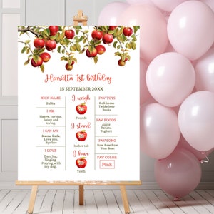 Apple First Birthday Milestone Poster, Apple Harvest 1st Birthday Milestone Sign. Editable, Printable, Digital Downloads