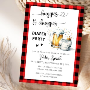 Huggies & Chuggies Invitation Template, Diaper Party Baby Shower Invitation, Editable, Printable, Instant Download.