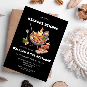 Hibachi Birthday Invitations Template, Hibachi BBQ Grilled 5th Birthday Party Invites Template, Editable, Printable, Digital Downloads