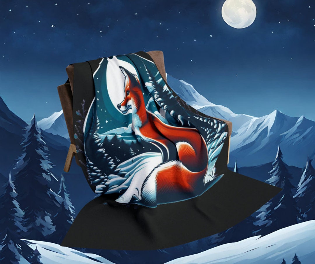 Arctic Fox Fleece Blanket Cozy Winter Fox Blanket Decorative Etsy