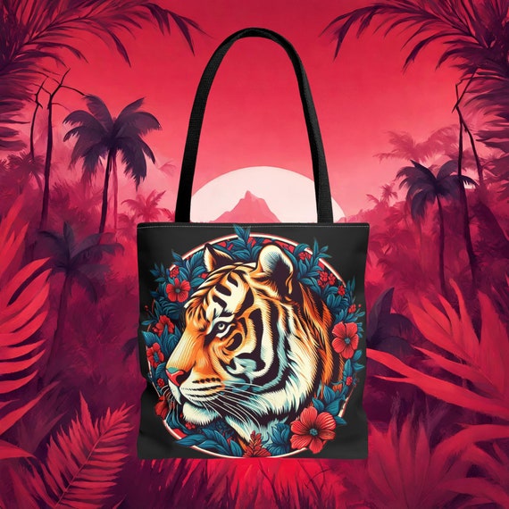 Floral Tiger Tote Bag Beautiful Bengal Tiger Purse Flower Tiger Bag Etsy