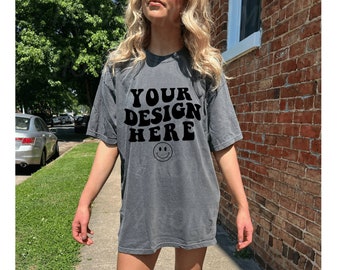 Comfort Colors C1717 Pepper Mockup Oversized Pepper Shirt Model Mockup Trendy Mock Pepper Shirt Comfort Colors Western Cowboy Boot Mockup