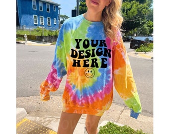 Colortone 8100 Eternity Tie Dye Sweatshirt Mockup, Oversized Mockup, Aesthetic Mockup, Cowgirl Mock, Rainbow Tie Dye Mockup, Hippy Mockup