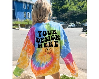 Colortone 8100 Eternity Tie Dye Sweatshirt Back Design Mockup, Oversized Mockup, Aesthetic Mockup, Cowgirl Mock, Rainbow Tie Dye Mockup