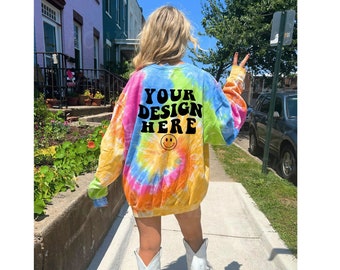 Colortone 8100 Eternity Tie Dye Sweatshirt Back Design Mockup, Oversized Mockup, Aesthetic Mockup, Cowgirl Mock, Rainbow Tie Dye Mockup