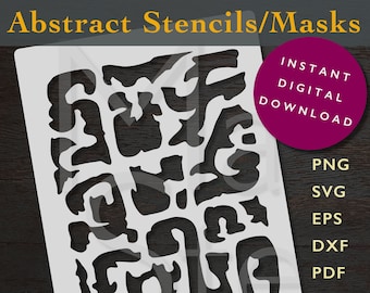 Abstracts 5 Digital Stencil Template SVG DXF Vector Files png pdf Cricut Mylar Cutting Laser Masks Instant Digital Download Abstract Art