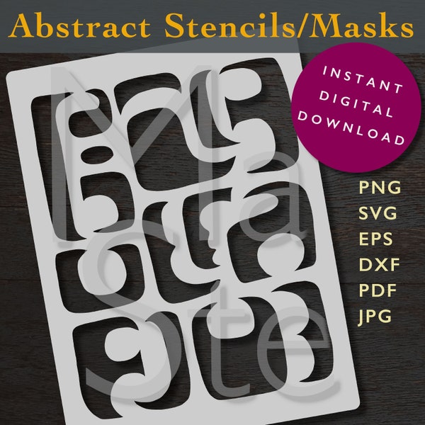 Abstracts 4 Digital Stencil Template SVG DXF Vector Files png pdf Cricut Mylar Cutting Laser Masks Instant Digital Download Abstract Art