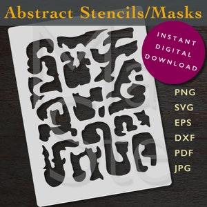 Abstracts 5 Digital Stencil Template SVG DXF Vector Files png pdf Cricut Mylar Cutting Laser Masks Instant Digital Download Abstract Art