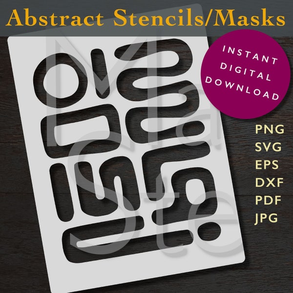 Abstracts 2 Digital Stencil Template SVG DXF Vector Files png pdf Cricut Mylar Cutting Laser Masks Instant Digital Download Abstract Shapes