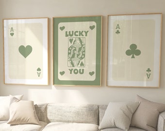Trendy Retro Wall Art Set Of 3, Retro Trendy Print, Ace Card Poster, Trendy Wall Art, Funky Art, Vintage Wall Art, Retro Text Poster