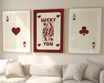 Trendy Retro Wall Art Set Of 3, Retro Trendy Print, Ace Card Poster, Trendy Wall Art, Funky Art, Vintage Wall Art, Retro Text Poster