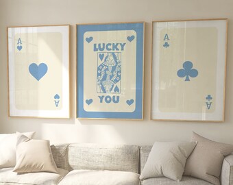 Trendy Retro Wall Art Set Of 3, Retro Trendy Print, Ace Card Poster, Trendy Wall Art, Funky Art, Vintage Wall Art, Retro Text Poster