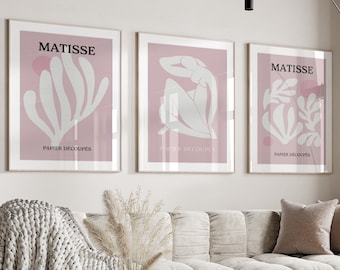 Pink Wall Art Set Pink Matisse Print Set of 3 Gallery Wall Set Matisse Poster Neutral Print Set Museum Exhibition Poster Printable