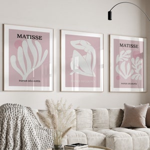 Pink Wall Art Set Pink Matisse Print Set of 3 Gallery Wall Set Matisse Poster Neutral Print Set Museum Exhibition Poster Printable