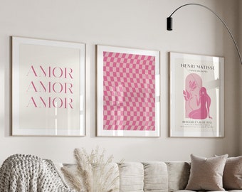 Pink Wall Art Set Pink Matisse Print Set of 3 Gallery Wall Set Matisse Poster Pink Print Set Museum Exhibition Poster Printable