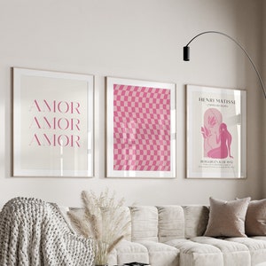 Pink Wall Art Set Pink Matisse Print Set of 3 Gallery Wall Set Matisse Poster Pink Print Set Museum Exhibition Poster Printable