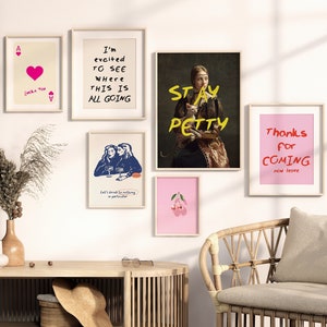 Gallery Wall Set of 6 Funky Retro Wall Set Trendy Poster Print Set Preppy Gallery Set Retro Gallery Print Set Preppy Wall Art Retro Wall Art