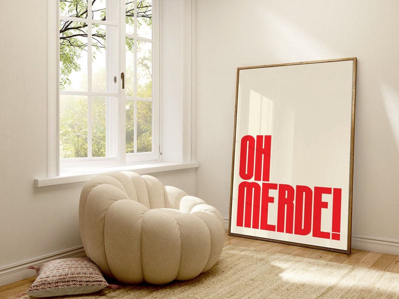 Oh Merde! Wall Art Print, Bold Print, Modern Typography Print, Home Decor, Quote Art Print, Typography Prints, Typography, French Print image 1