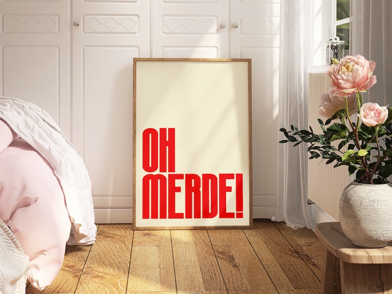 Oh Merde! Wall Art Print, Bold Print, Modern Typography Print, Home Decor, Quote Art Print, Typography Prints, Typography, French Print image 2