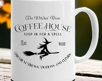 Witch Halloween Coffee Mug, Witches Brew Coffee House Cup, Coffee Lovers Halloween Mug, Spooky Fall Mug, Witchy Awesthetic Halloween Gift