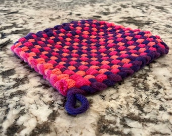 Striped Potholder, Trivet, Cute, Bright, Handmade in CA