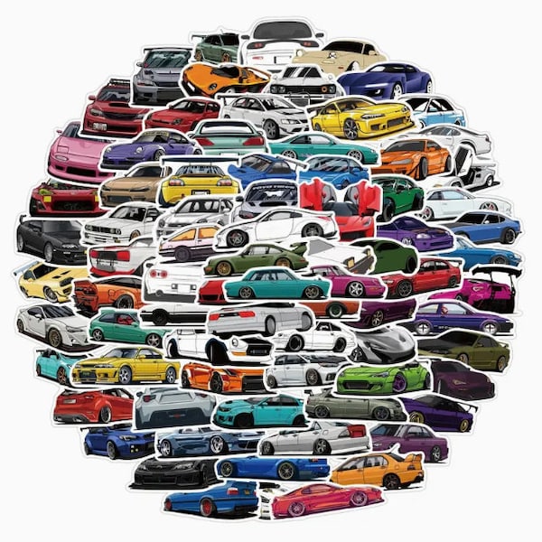 50 pcs. Race/Drift Car Stickers, Laptop, Phone, Bottle, Gift, Fresh Design, modern, teen, decoration, modified cars, high quality decal, Set