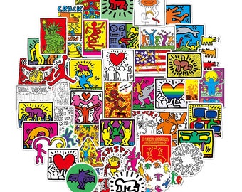 30/10/50 Pegatinas Comic Art Keith Haring fan art, serie de arte famosa, Computadora portátil, Teléfono, Botella, Regalo, Fresco, Conjunto de pegatinas de dibujos animados de guitarra, deco