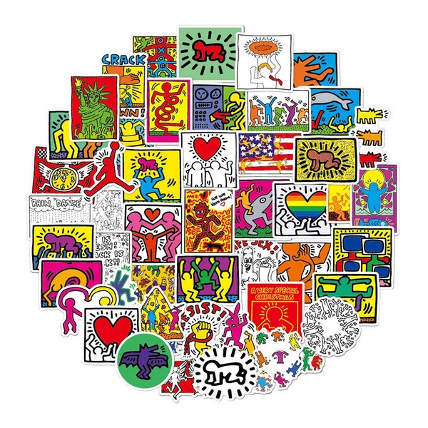 10/30/50/100 Stickers Comic Art Keith Haring fan art, famous art series, Laptop, Phone, Bottle, Gift, Fresh, Guitar cartoon set, deco