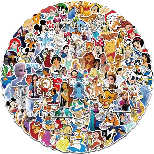 50/100 Stickers cute cartoon Disney Fan Art, kids stars Character Stickers, famous, Laptop, Phone, Bottle, Gift, Fresh, Fan art, Kids Movie