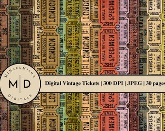 Vintage Tickets | Printable Tickets | Digital Ticket Set | Digital Ephemera | Junk Journal Ephemera | Instant Download