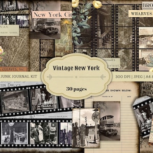 Kit de diario basura imprimible de Nueva York vintage / Kit de diario digital / Descarga instantánea / Conjunto digital vintage / Imprimibles