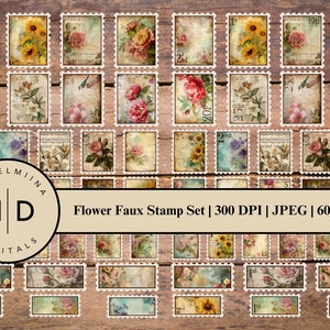 Digital Floral Faux Stamps | Vintage Ephemera | Junk Journal | Printable Ephemera | Digital Stamps | Digital Ephemera | Instant Download
