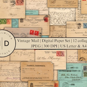 Vintage Mail Digital Paper Set / Papel imprimible / Hojas de collage / Papel Scrapbooking / Papeles de diario basura / Cartas vintage