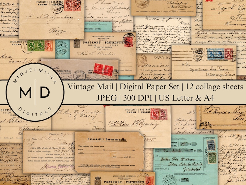 Vintage Mail Digital Paper Set | Printable Paper | Collage Sheets ...