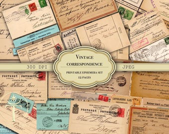 Vintage Correspondence Ephemera Kit | Instant Download | Vintage Ephemera | Printable Ephemera | Vintage Letters