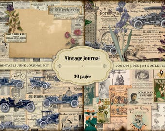 Vintage Journal | Printable Journaling Kit | Digital Journaling Kit | Junk Journal | Digital Ephemera |