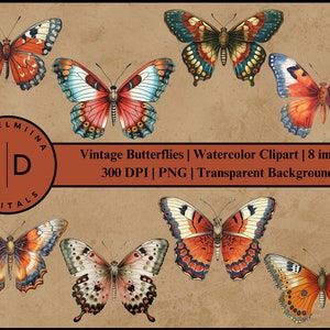 Vintage Butterflies | Clipart | PNG | Transparent Background | Butterfly Images | 300 DPI