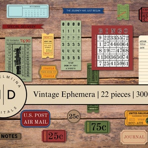 Vintage Ephemera Set | Digital Ephemera | Printable Ephemera | Instant Download | Junk Journal Ephemera | Tickets | Sentiments