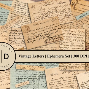 Zestaw Vintage Letters Ephemera | Junk Journal Ephemera | Natychmiastowe pobranie | Vintage Ephemera | Ephemera do wydrukowania | Zestaw cyfrowy