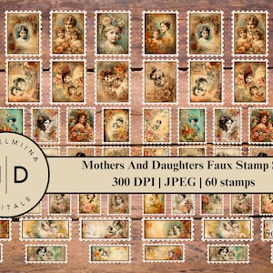 Digital Mothers And Daughters Faux Stamps | Printable Stamps | Digital Ephemera | Junk Journal Ephemera | Instant Download